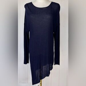 Eileen‎ Fisher Women’s Ribbed Knit Tunic Shark Bite Hem Long Sleeves Navy Size M